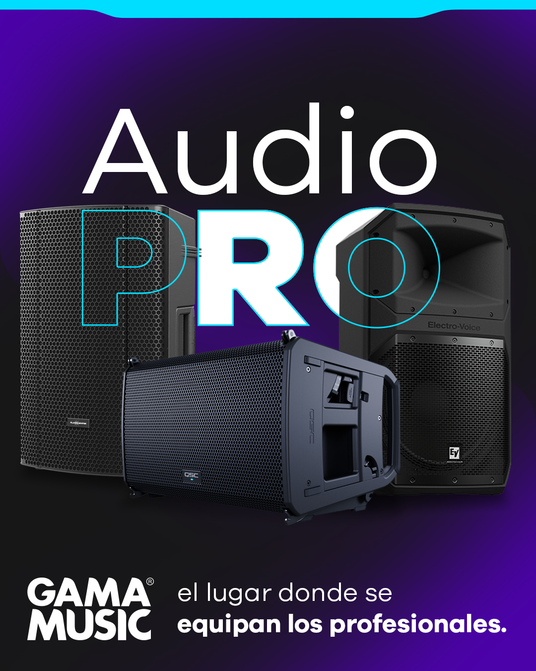 Gama Music Facebook ad: El lugar donde se equipan los profesionales.