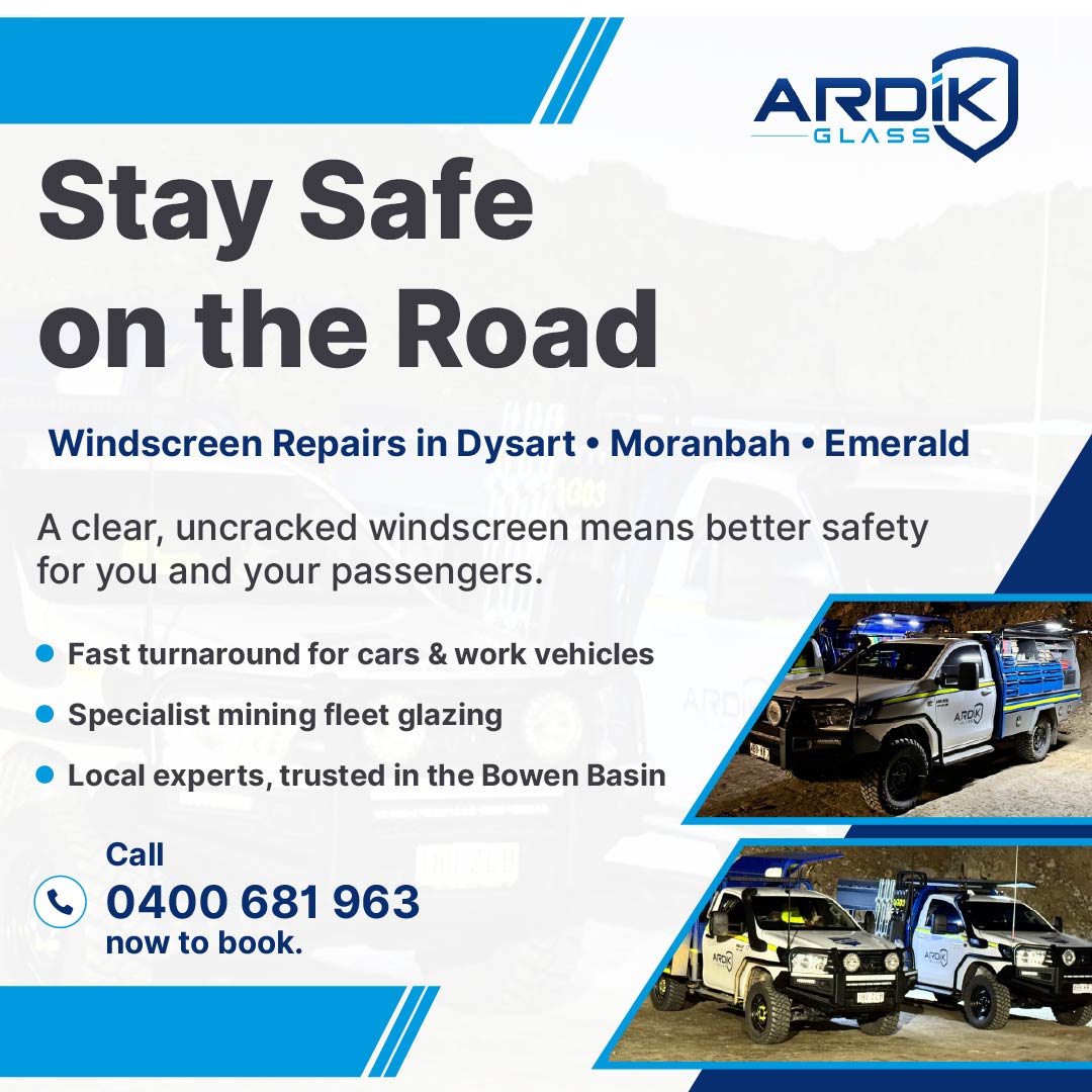 Ardik Glass Facebook ad: Windscreen Repairs in Dysart, Moranbah & Emerald