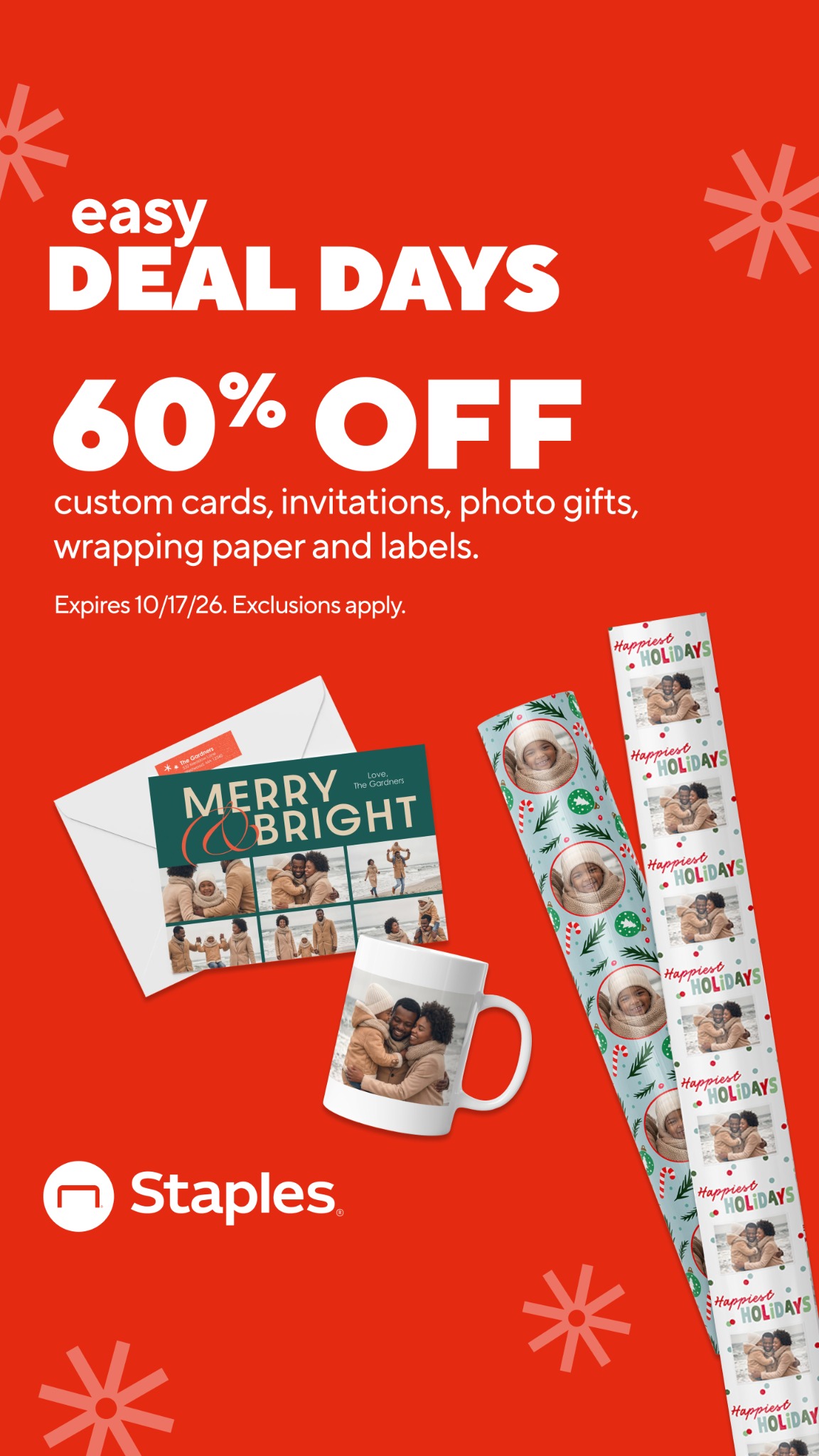 Staples Facebook ad: 60% off holiday prints.