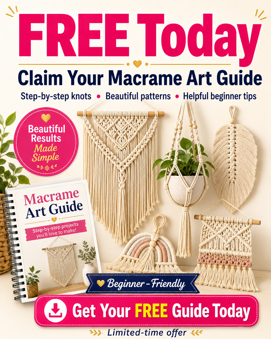 Macramé Art Studio Facebook ad: Free Macrame Art Guide