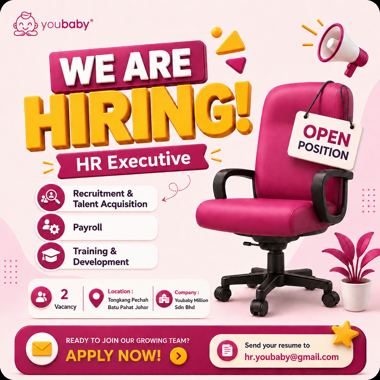 Job Vacancy Youbaby Facebook ad: Calling For HR Executive