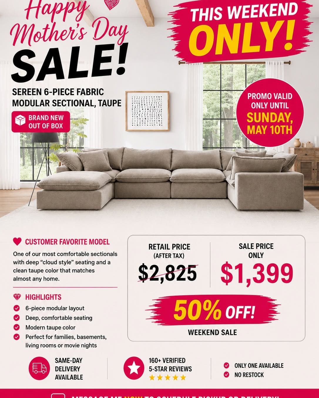 Alexandre Mayer Facebook ad: Sereen 6-Piece Fabric Modular Sectional, Taupe