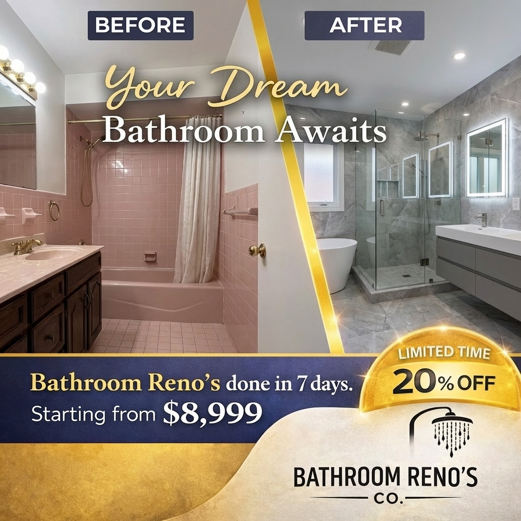 Bathroomrenosgta Facebook ad: Bathroom Renovation in 7 Days