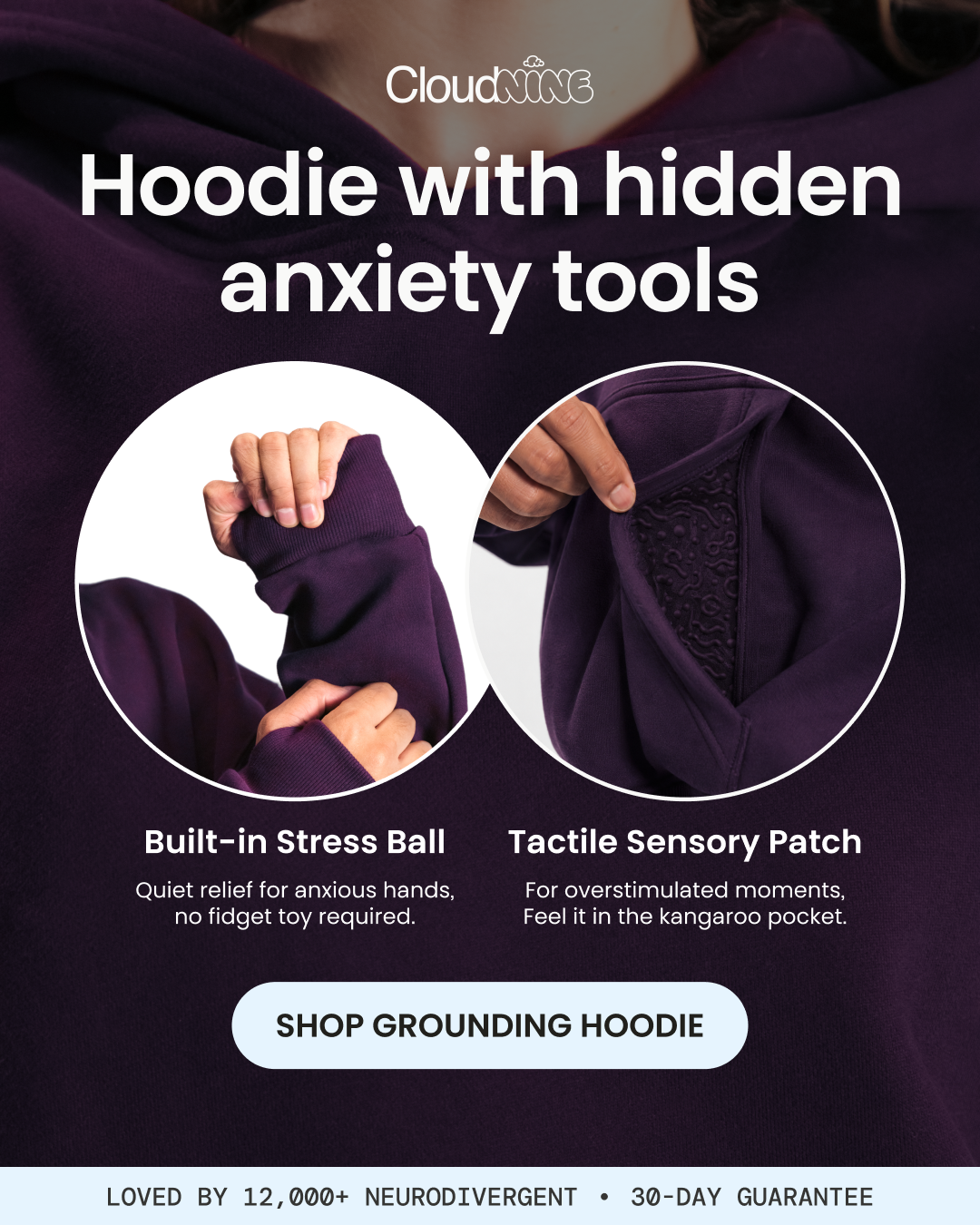 Cloud Nine Facebook ad: Squeeze & Fidget Away Anxiety