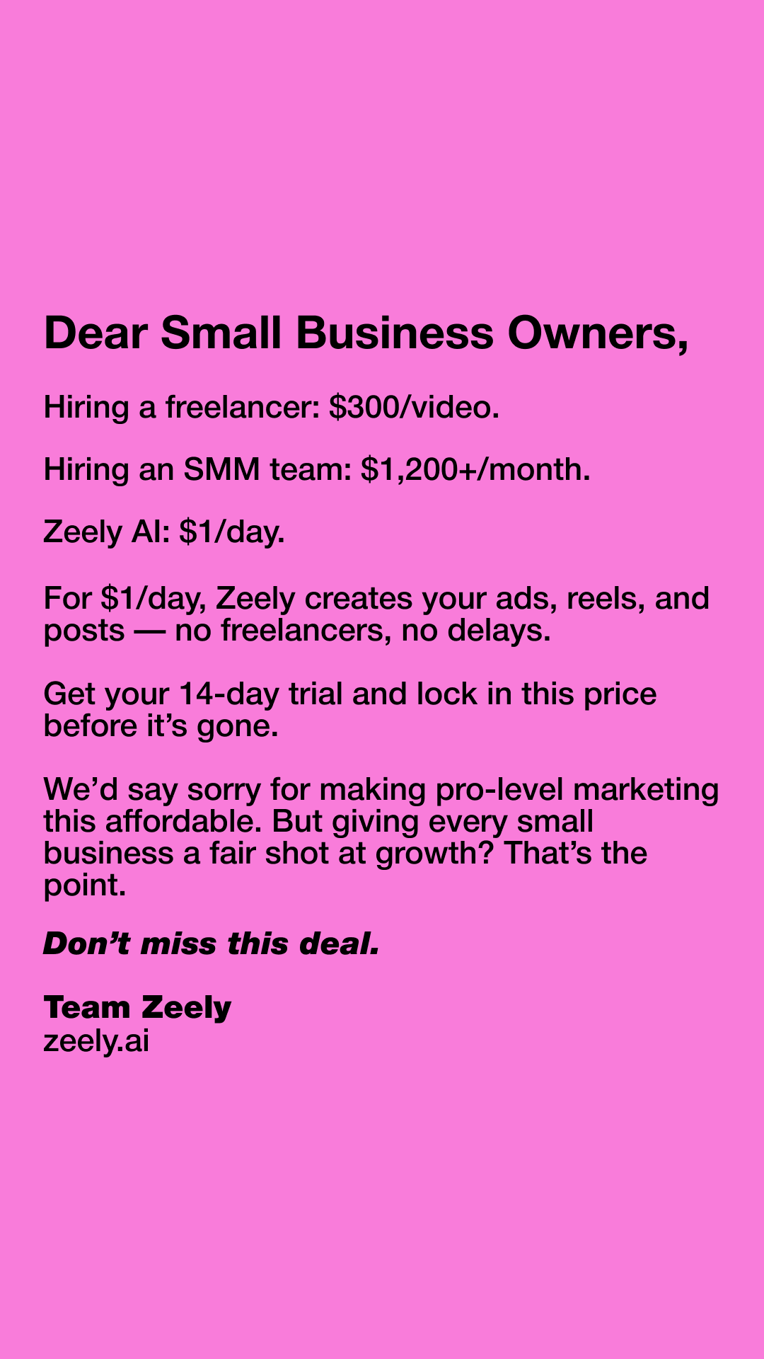 Zeely: AI-Powered Organic Growth Facebook ad: Reach your goal in 3 months with AI!