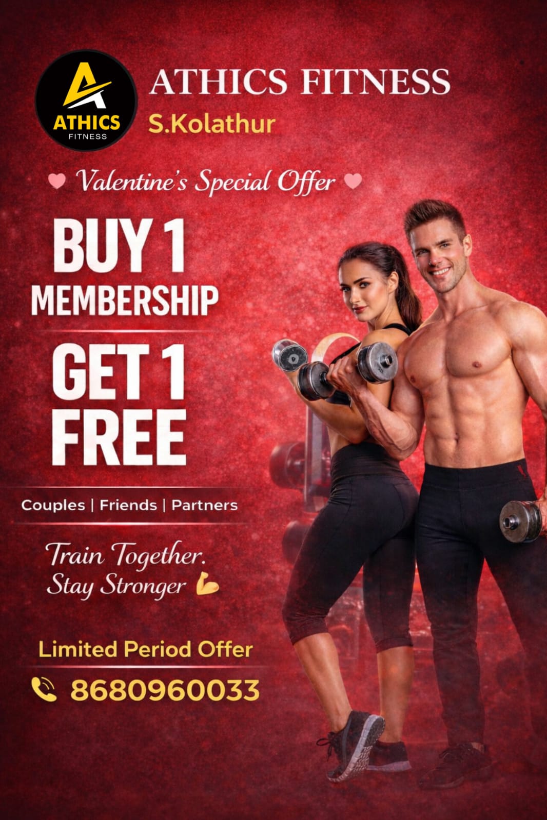 Athics Fitness S.Kolathur Facebook ad: Couples Gym Offer, S. Kolathur