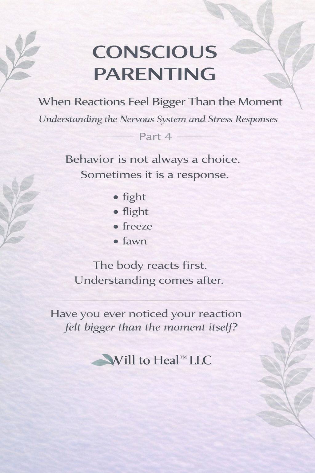 Will to Heal LLC Facebook ad: CONSCIOUS PARENTING SERIES