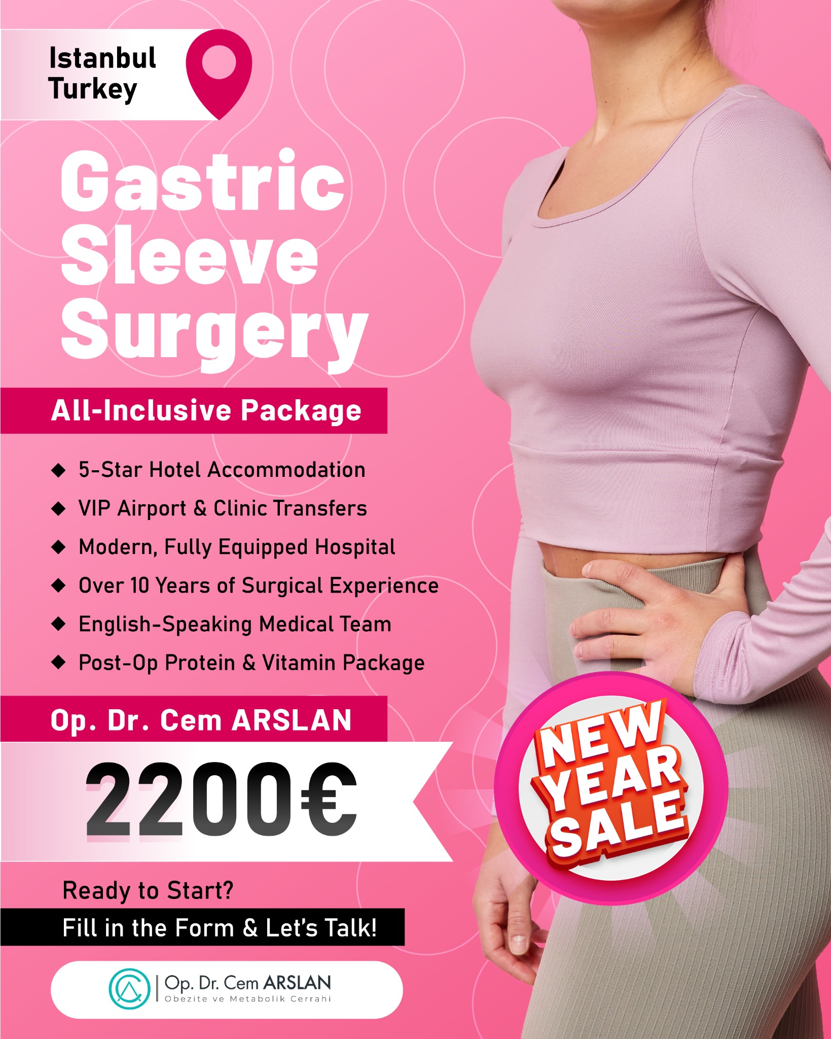 Op. Dr. Cem Arslan Facebook ad: END OF YEAR SALE on Gastric Sleeve Surgery in Turkey, 5★…