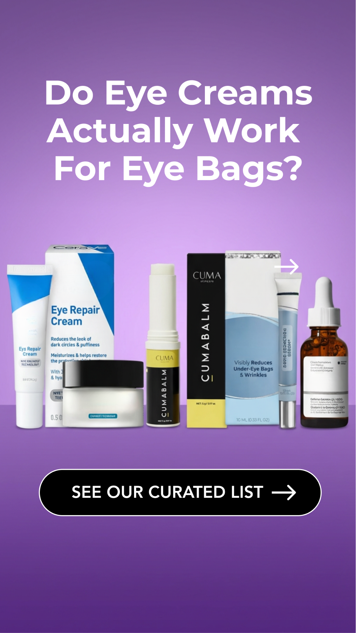 Youthful Journal Facebook ad: The Top 5 Eye Bag Treatments Tested & Ranked