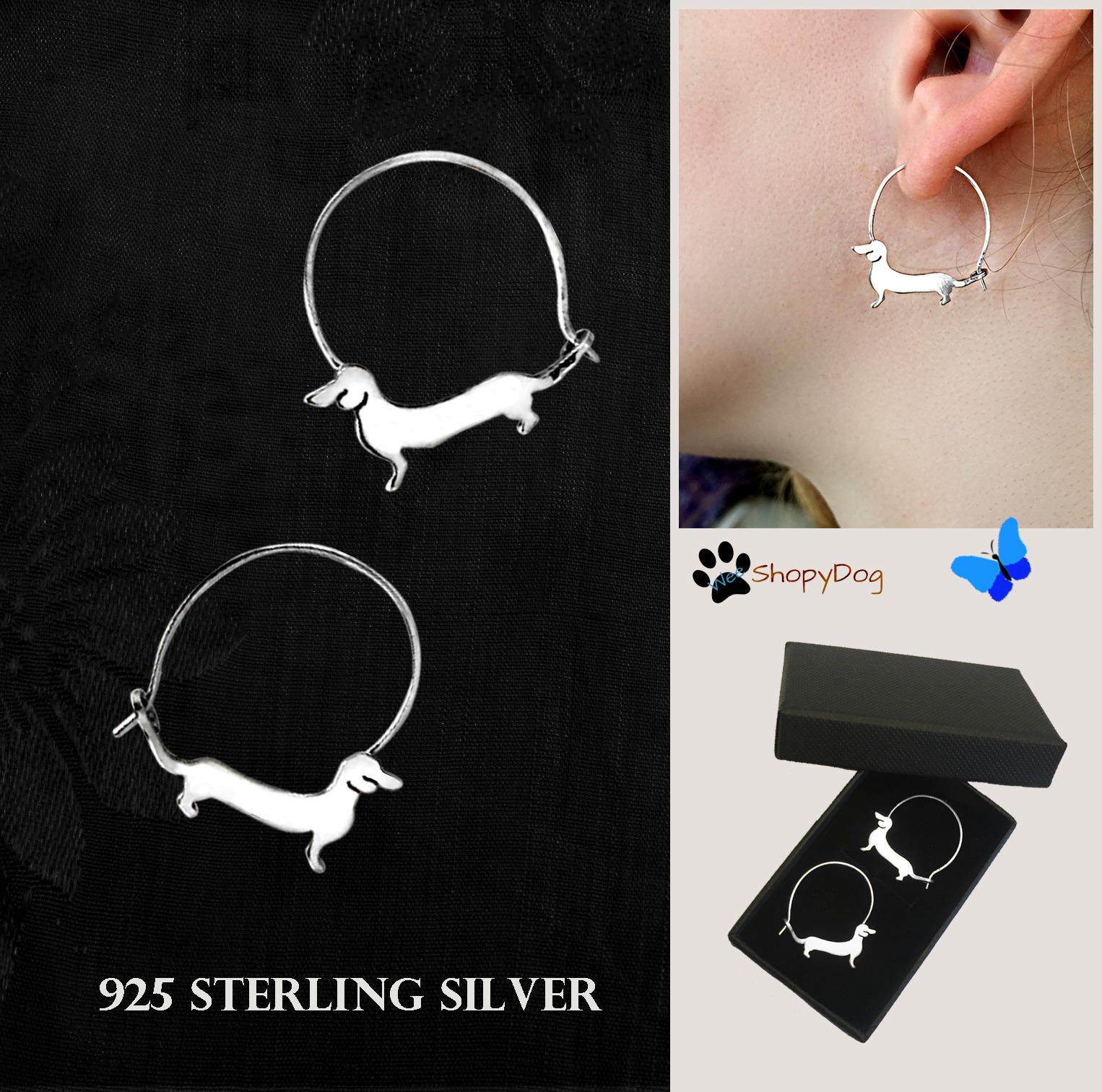 Wee.ShopyDog Facebook ad: Dachshund Hoop Earrings - Silver/14K Gold-Plated |Line