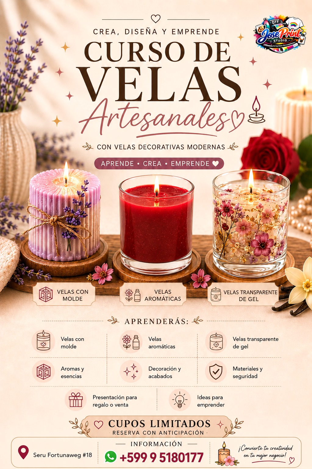 JosePrint Studio Facebook ad: LEARN TO CREATE BEAUTIFUL AND EYE-CATCHING HANDMADE CANDLES