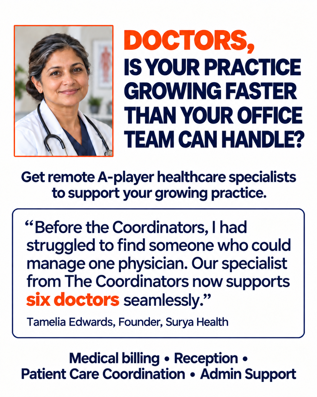 The Coordinators Facebook ad: Pre-vetted remote healthcare staff. Your EMR. Your…