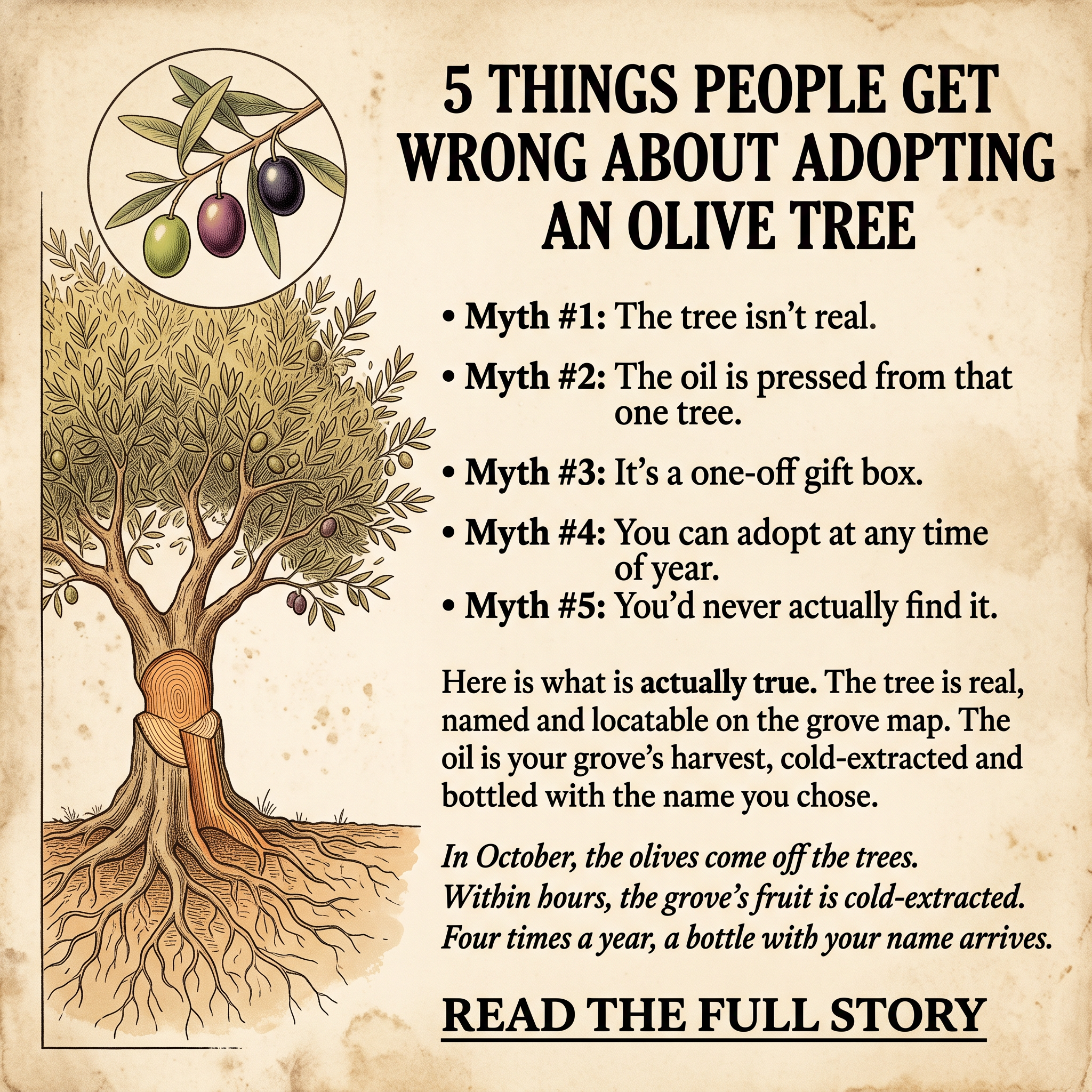 Oliverse Facebook ad: Adopt a Tree. Taste La Dolce Vita.