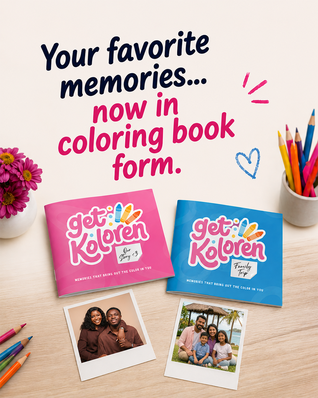 Get Koloren Facebook ad: Turn your favorite photos into personalized coloring books