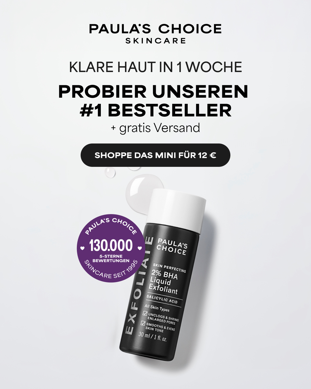 Paula's Choice Facebook ad: Jetzt 12 € + gratis Versand