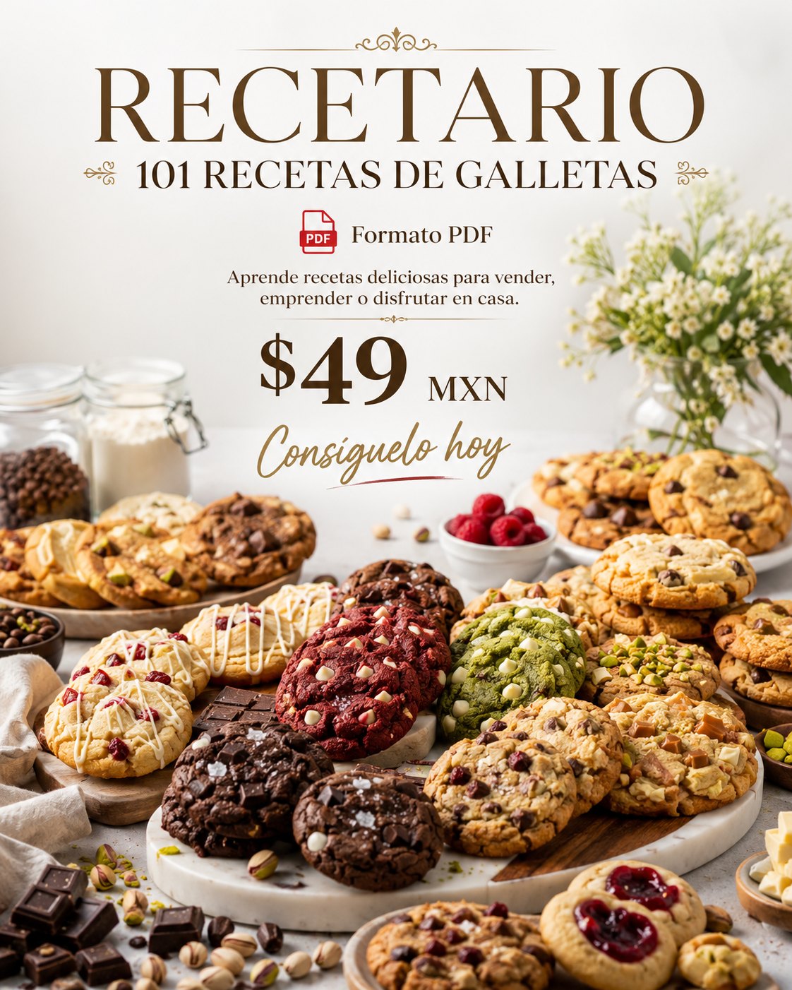Repostería Creativa Facebook ad: ¡Recetario 101 RECETAS DE GALLETAS en formato PDF!