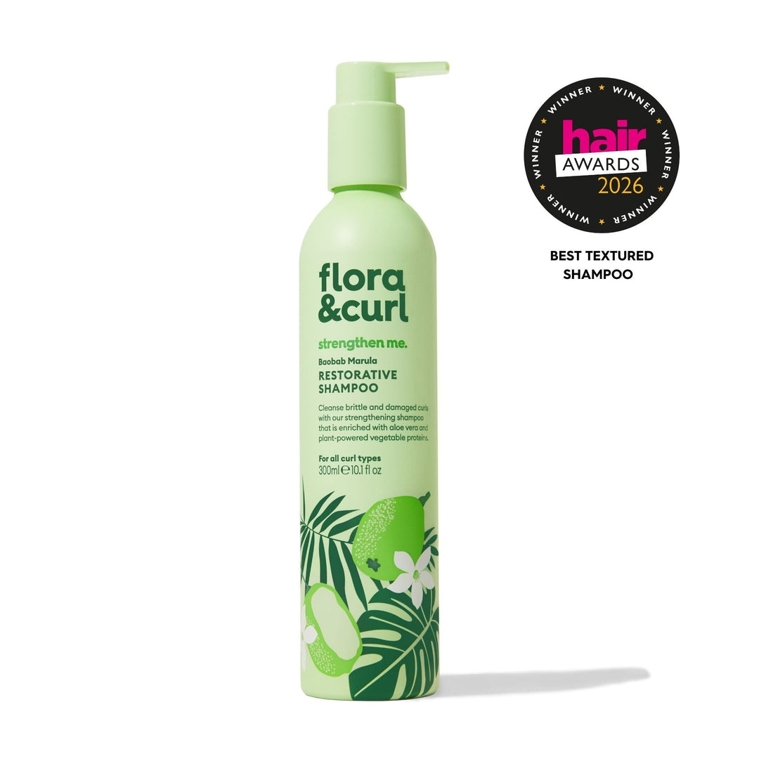 Flora & Curl Haircare Facebook ad: Give your curls the strengthening care they deserve.