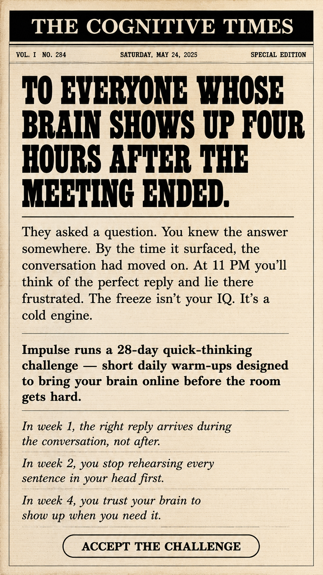 Boost Your Cognitive Performance Facebook ad: Take 1-minute quiz