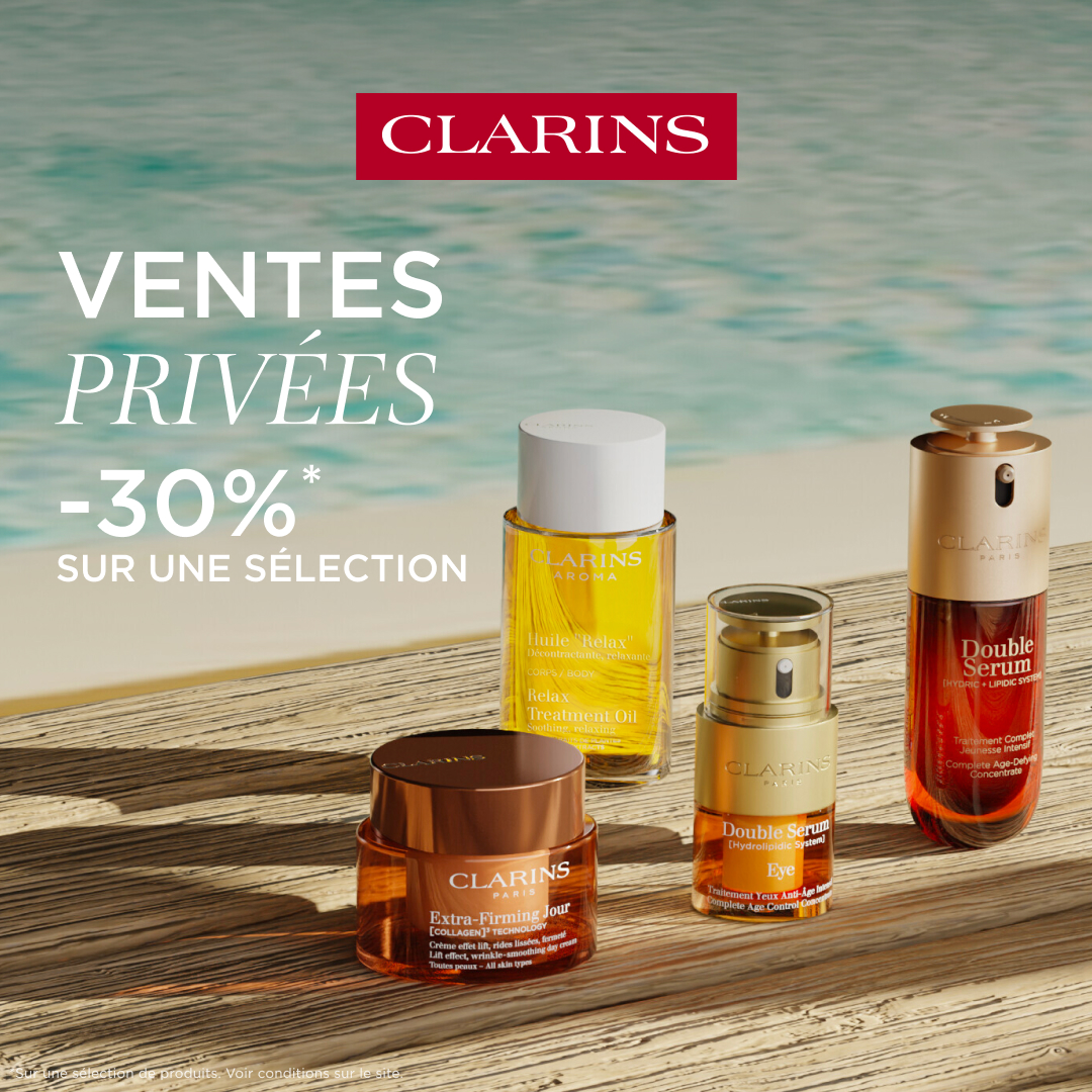 Clarins Facebook ad: Ventes Privées: -30% sur une sélection