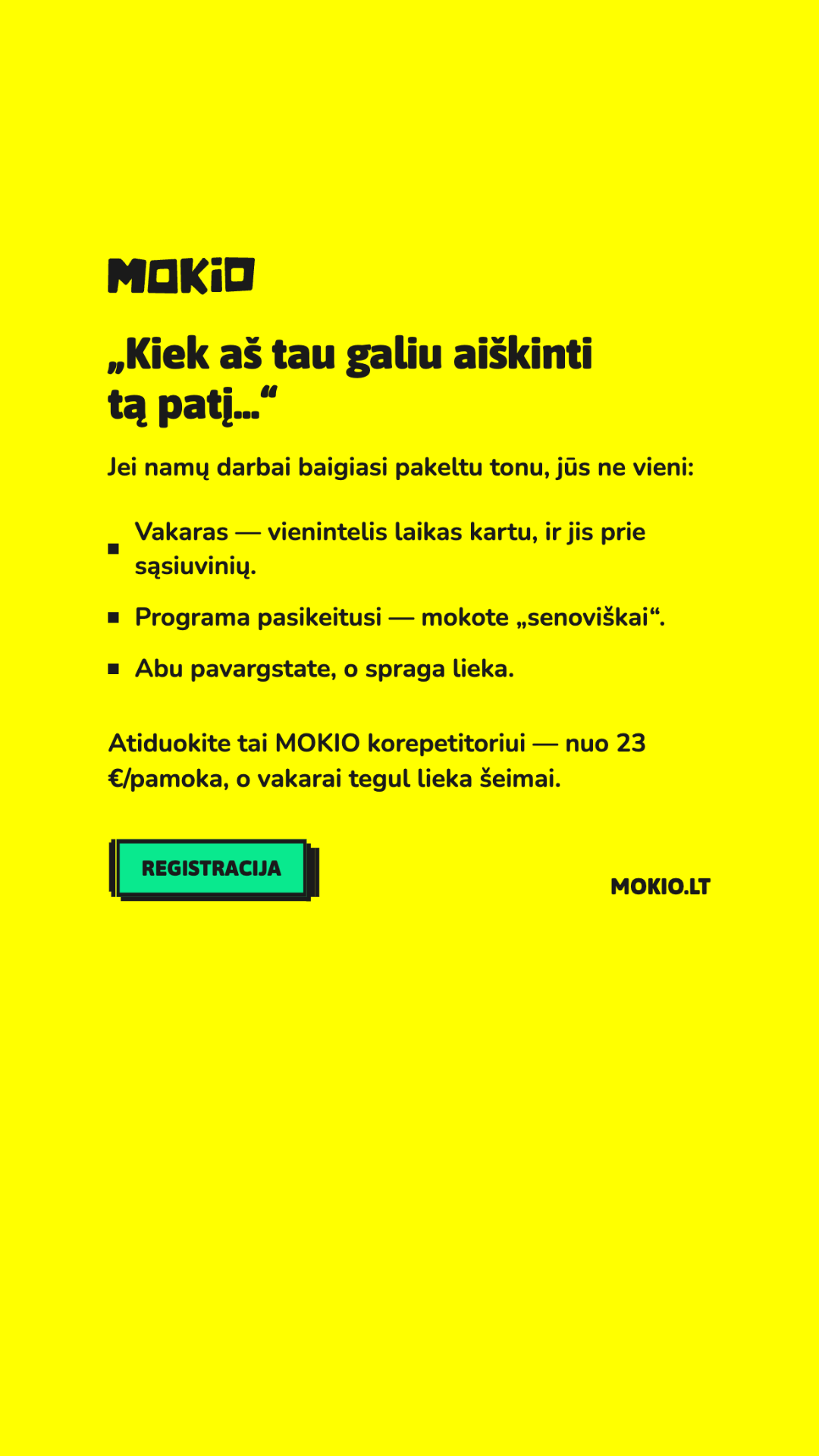 MOKIO Facebook ad: Mažiau streso dėl namų darbų