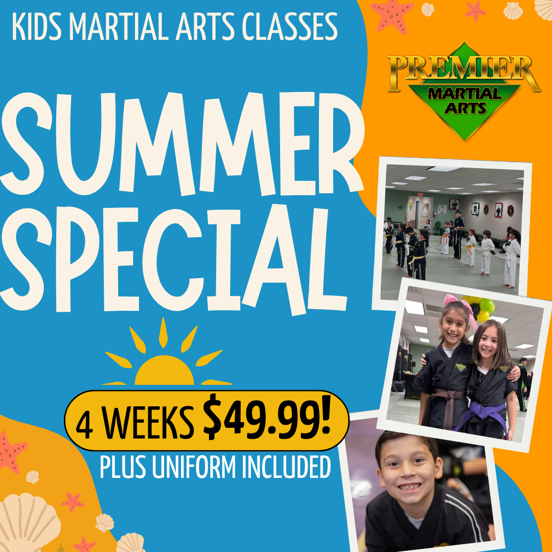 Premier Martial Arts Facebook ad: Kick Screentime All Summer Long