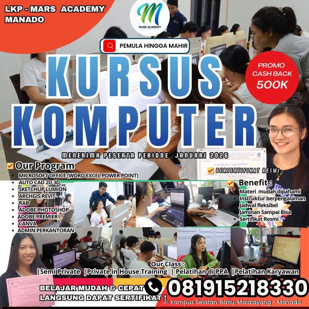 LKP Mars Akademi Manado Facebook ad: KURSUS KOMPUTER