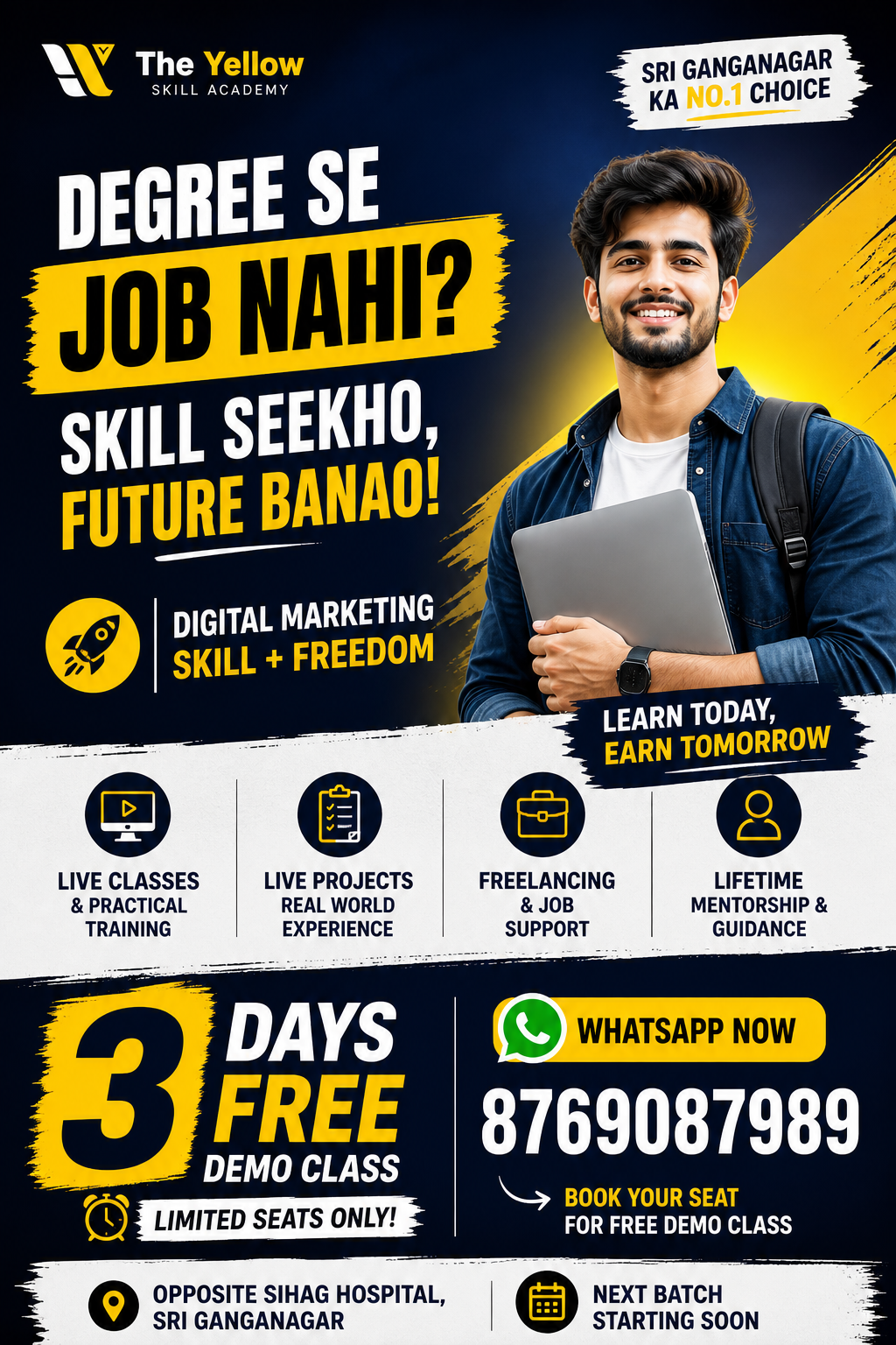 The Yellow Academy, A New Age Digital Marketing Institute, Sri Ganganagar Facebook ad: Chat with us