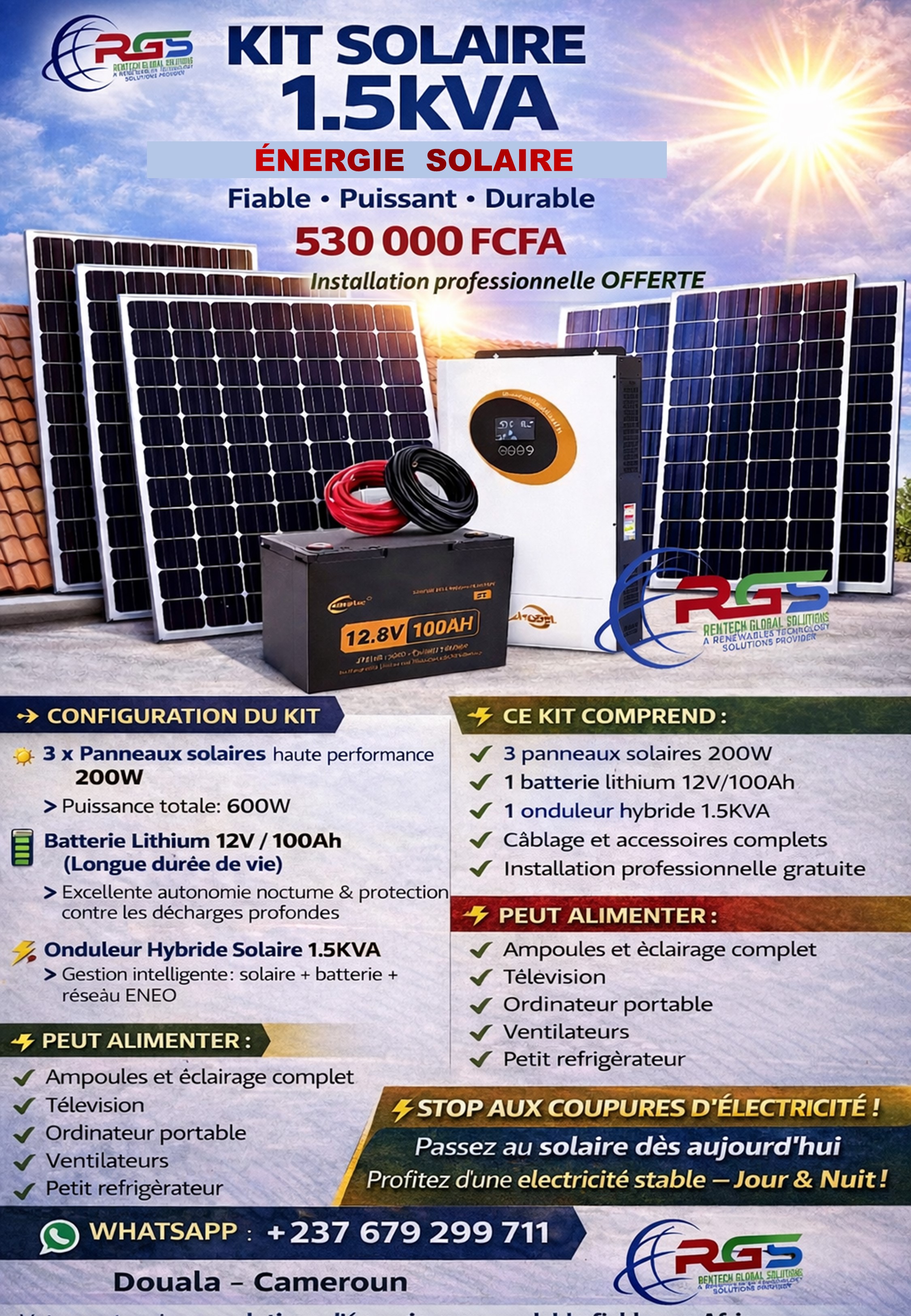 RenTech Global Solutions. Facebook ad: KIT SOLAIRE 1.5KVA