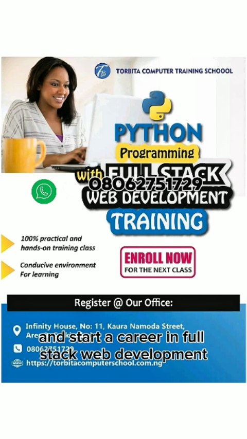 Torbita Computer Training School Facebook ad: PYTHON PROGRAMMING WITH FULL-STACK WEB DEVELOPMENT…
