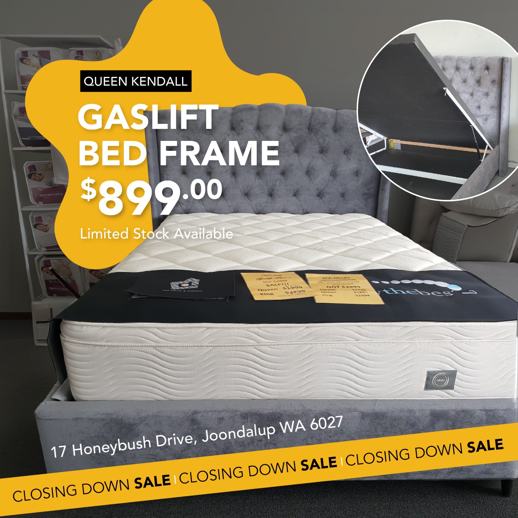 Kev's Beds Facebook ad: BED FRAME CLEARANCE!