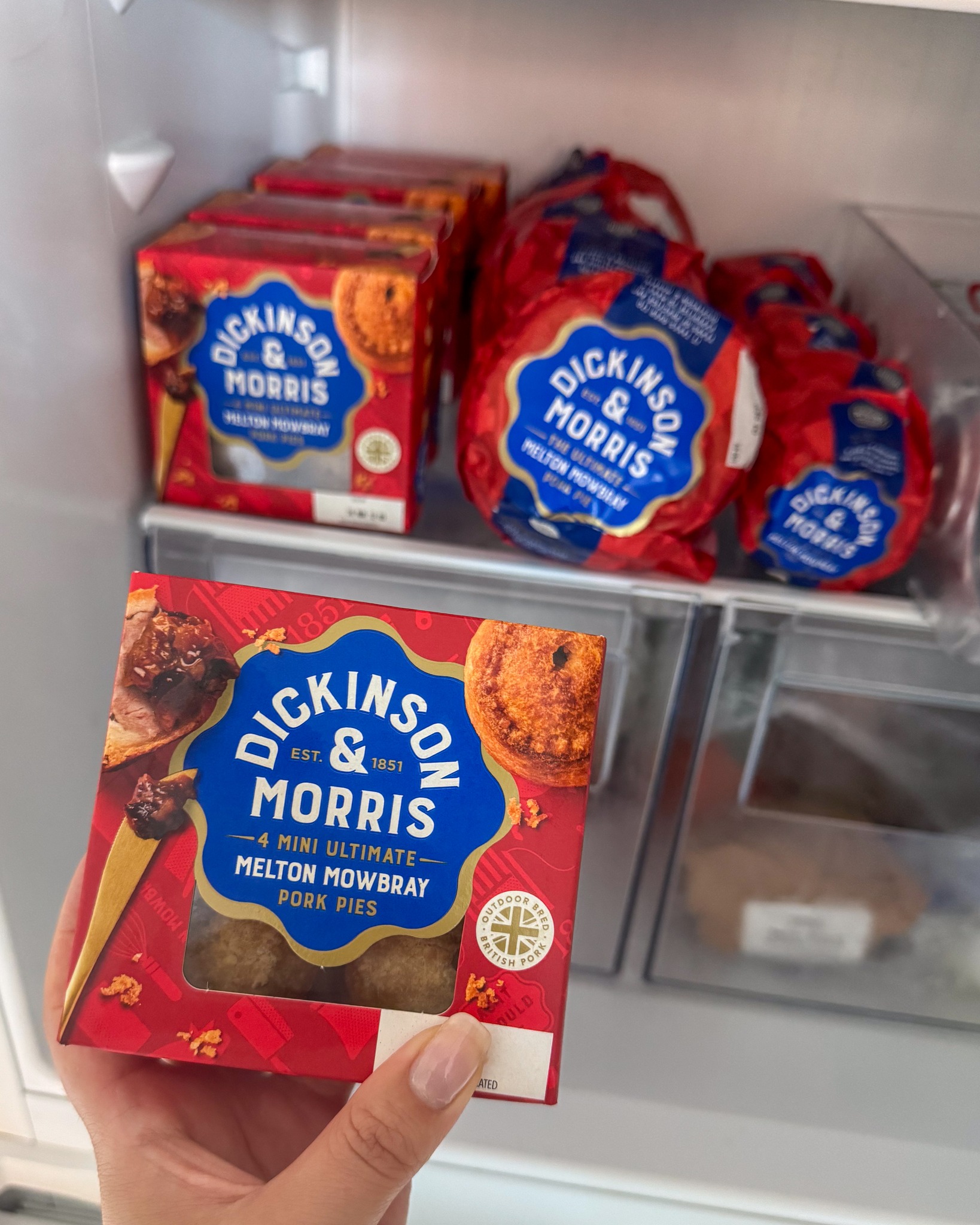 Dickinson & Morris Melton Mowbray Pork Pies Facebook ad: When your fridge is packed full.