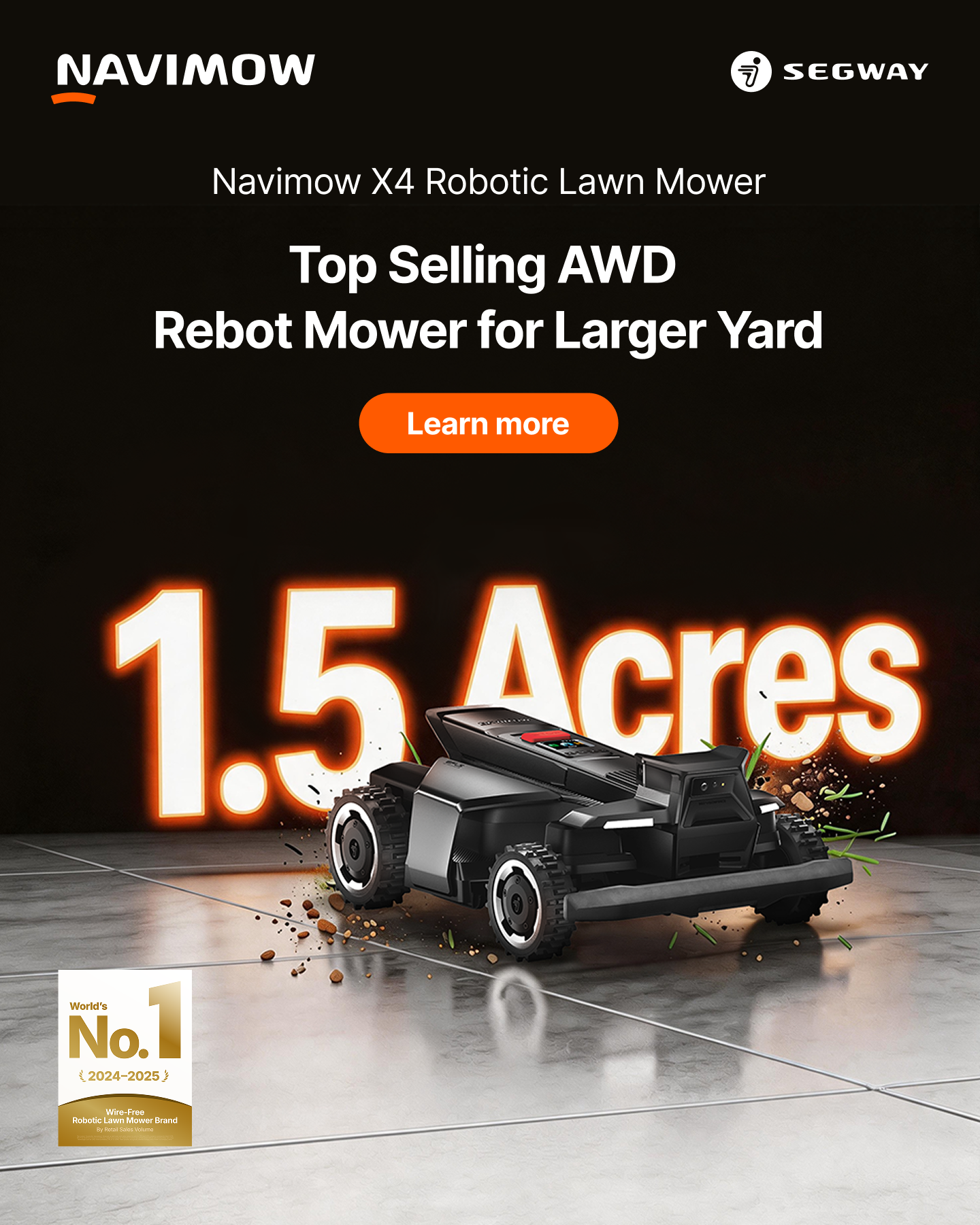 Segway Navimow Facebook ad: Smart mowing, safe home.