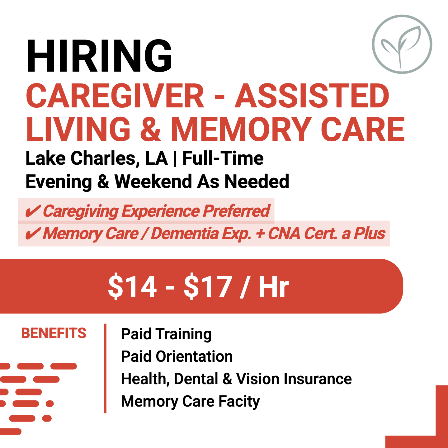 Hireline Healthcare Jobs Facebook ad: Caregiver/CNA Application