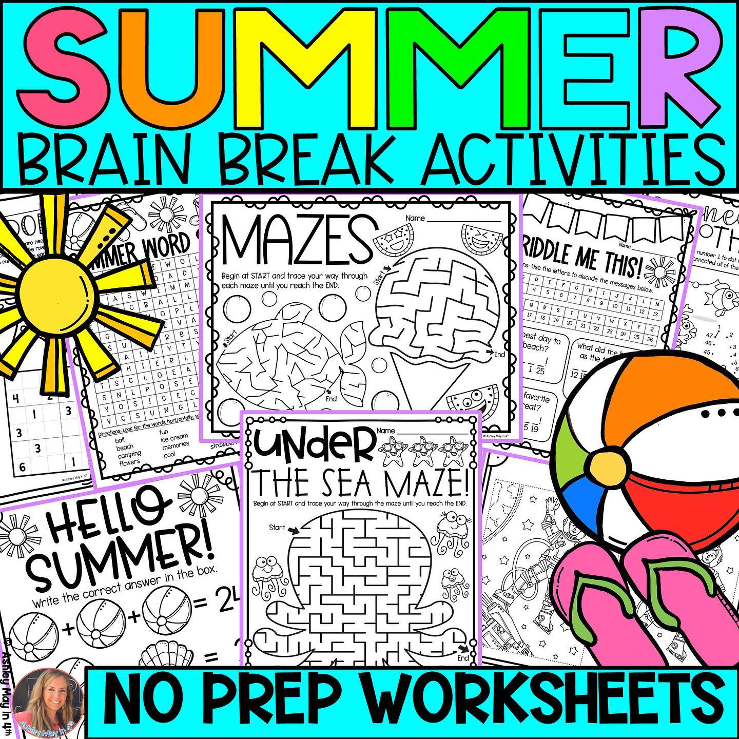 Ashley May in 4th Facebook ad: NO PREP Summer Brain Break Activities Pack 1…