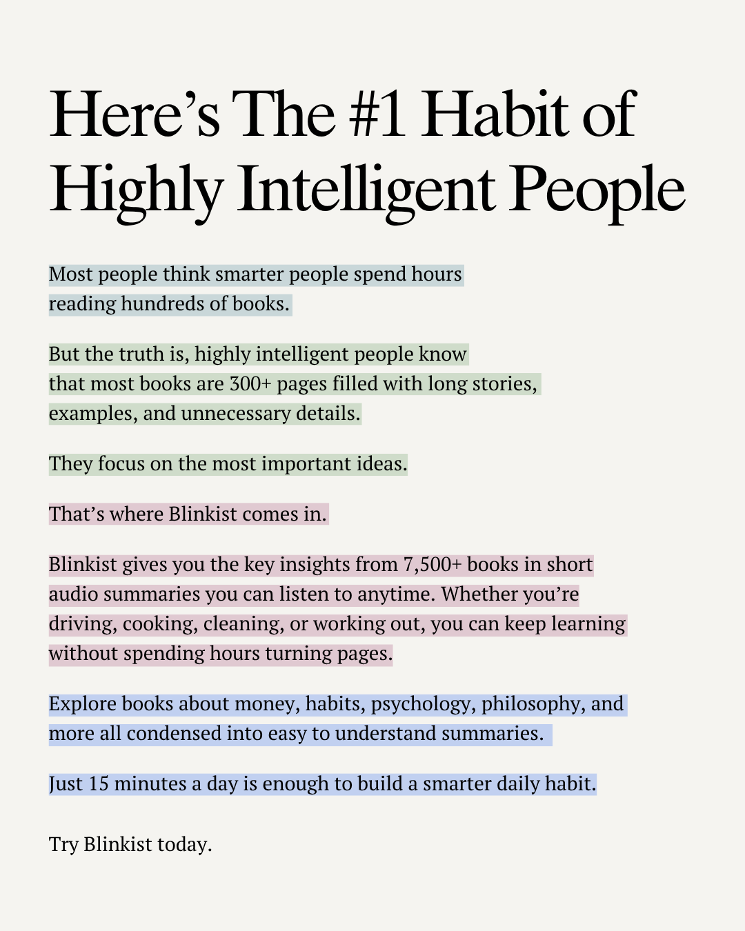 Blinkist Facebook ad