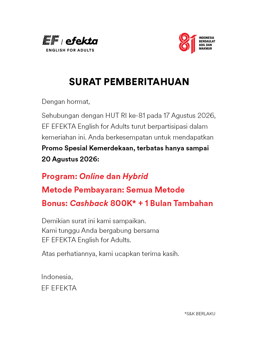 EF Adults Indonesia Facebook ad