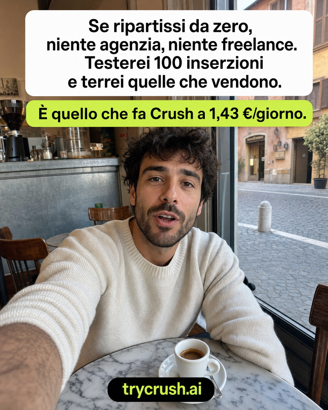 trycrush.ai Facebook ad: Se ripartissi da zero: niente agenzia