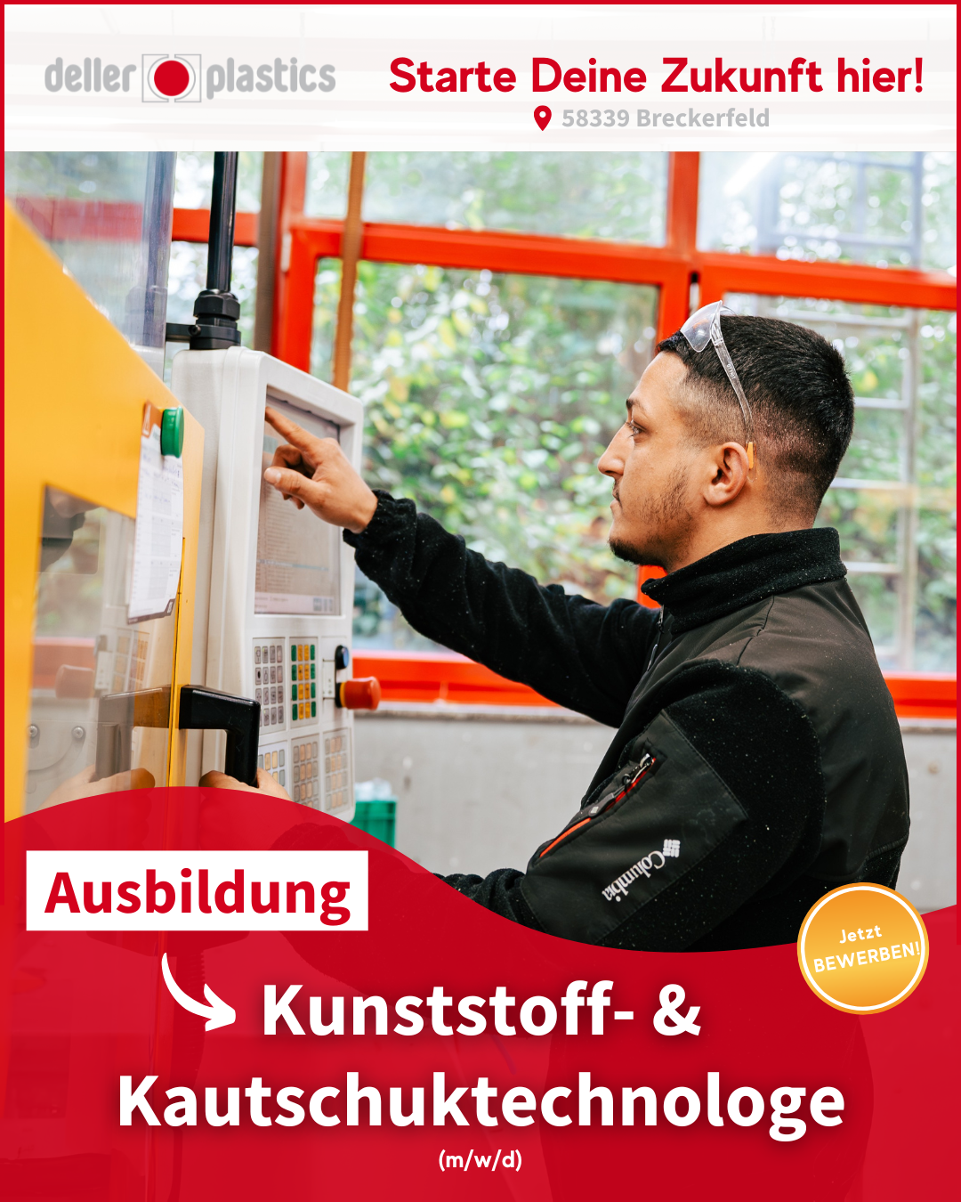 Deller plastics Facebook ad: Ausbildung Kunststoff- und Kautschuktechnologe (m/w/d)