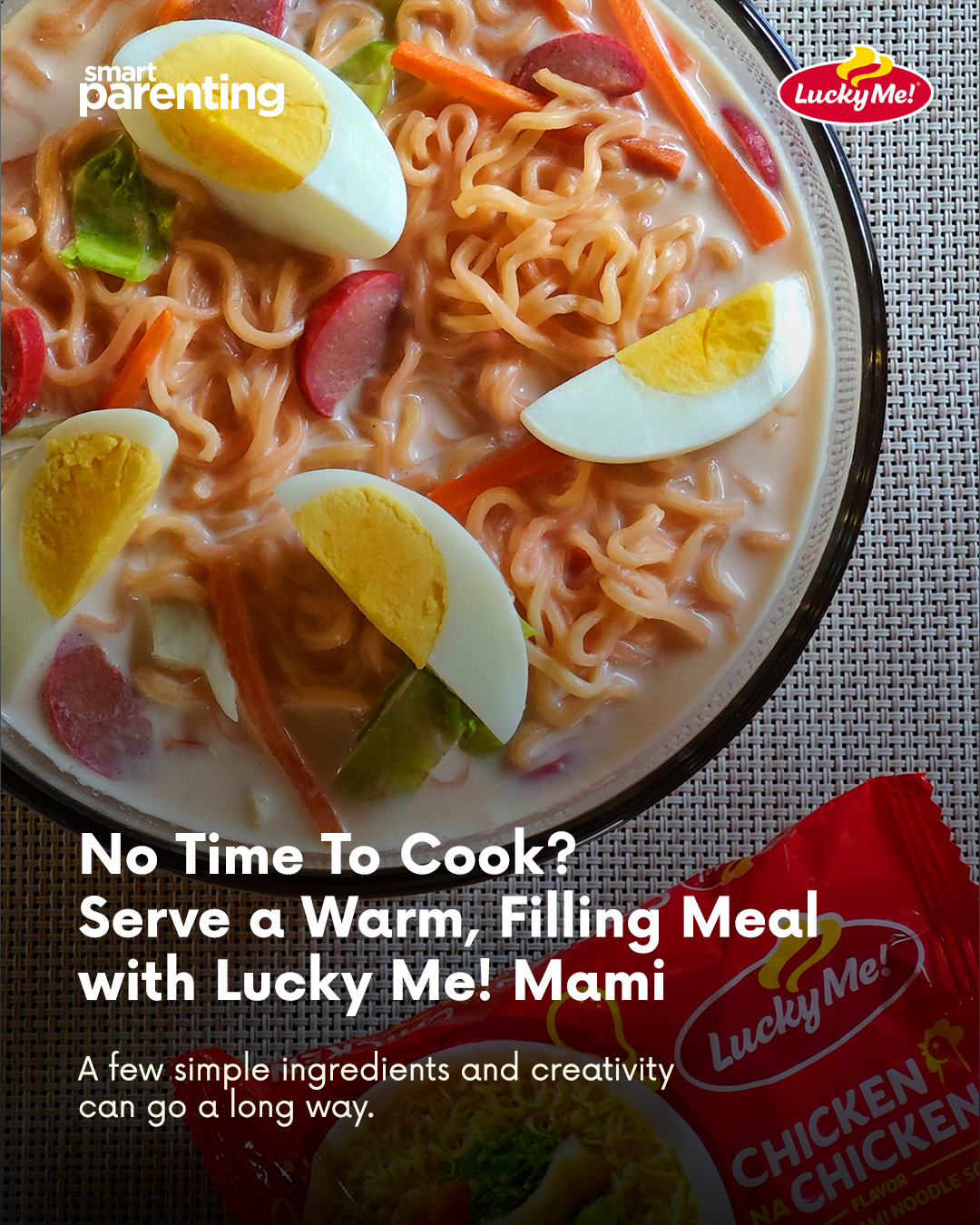 Lucky Me! Facebook ad: Planning meals is a struggle we all know…