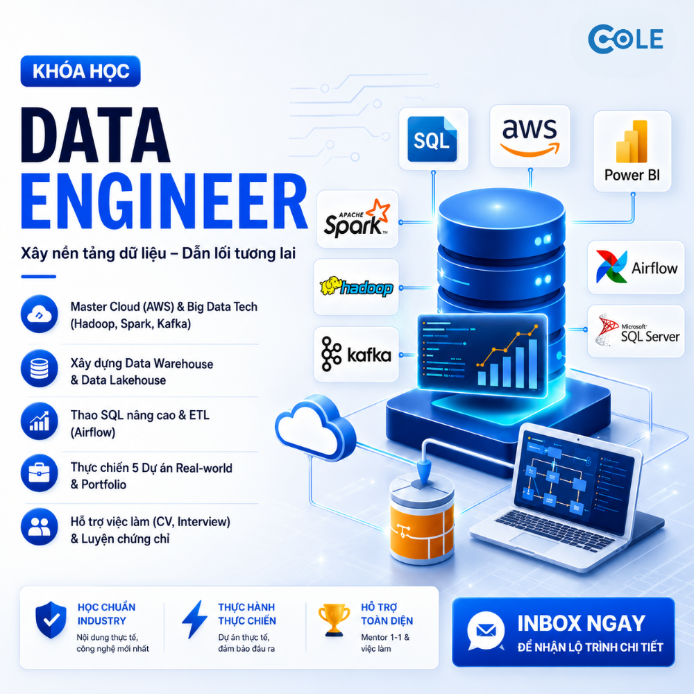 Cole.vn - Đào tạo Data Engineer chuyên sâu Facebook ad: Nhận roadmap Full-stack DE 2026