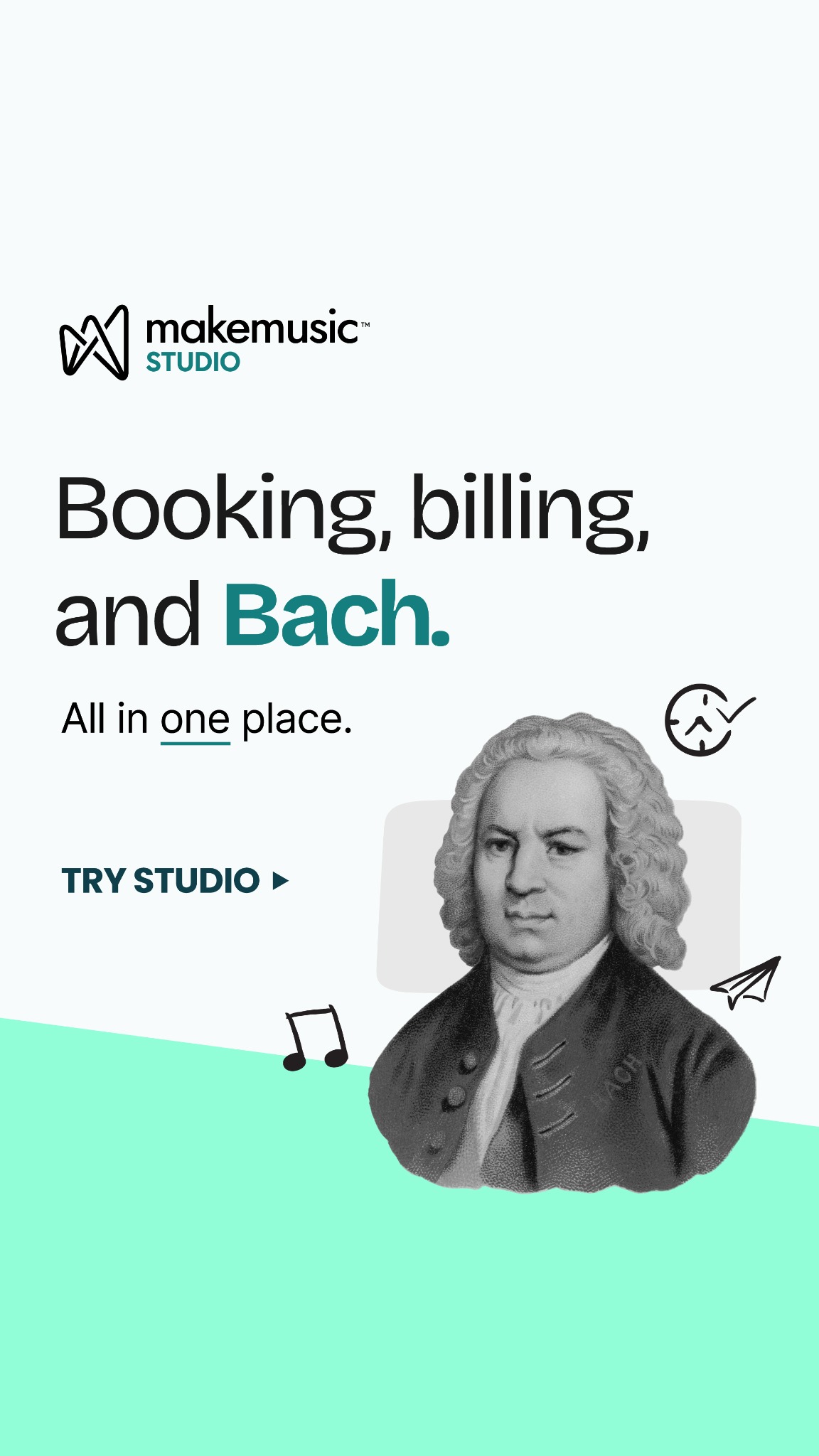 MakeMusic Studio Facebook ad: One app for music teachers.