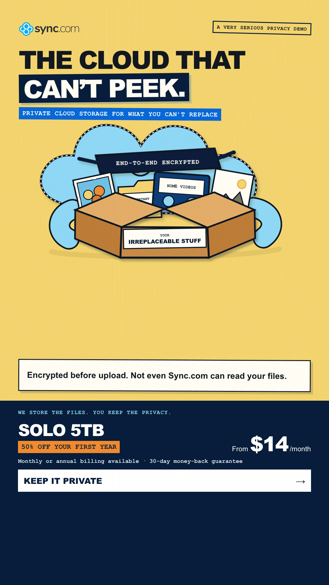 Sync.com Facebook ad from Jul 30, 2026