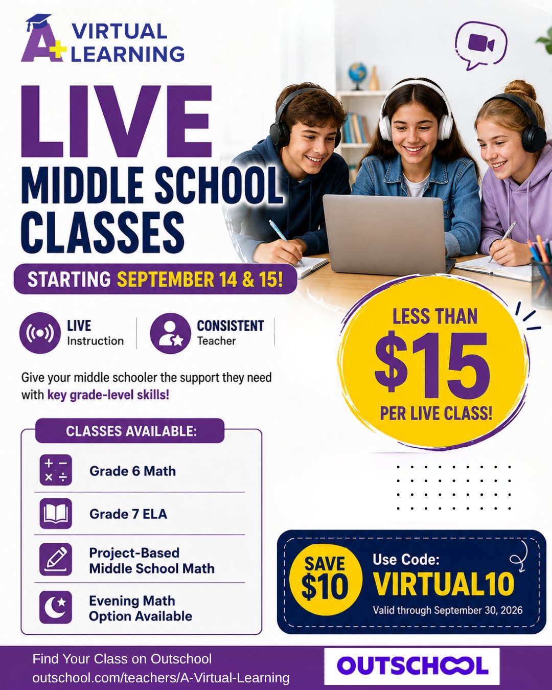 A+ Virtual Learning Facebook ad: A+ Virtual Learning - Profile and Classes