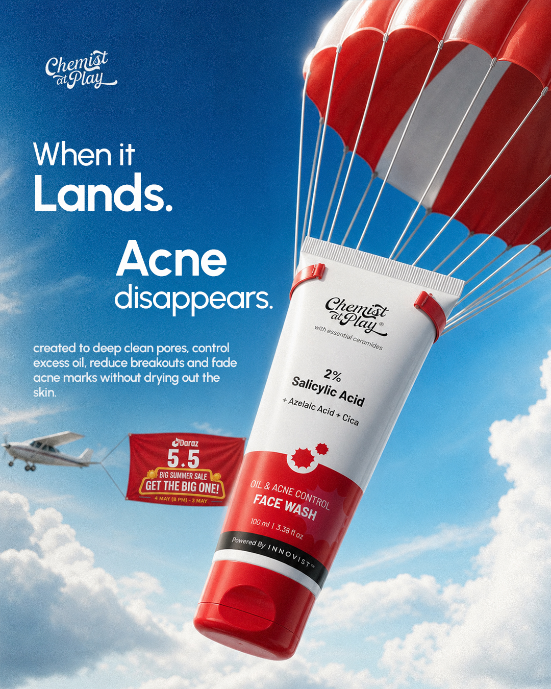 Chemist At Play Nepal Facebook ad: When it lands… breakouts don’t stand a chance.