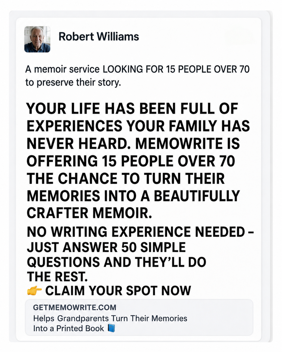 Memowrite Facebook ad