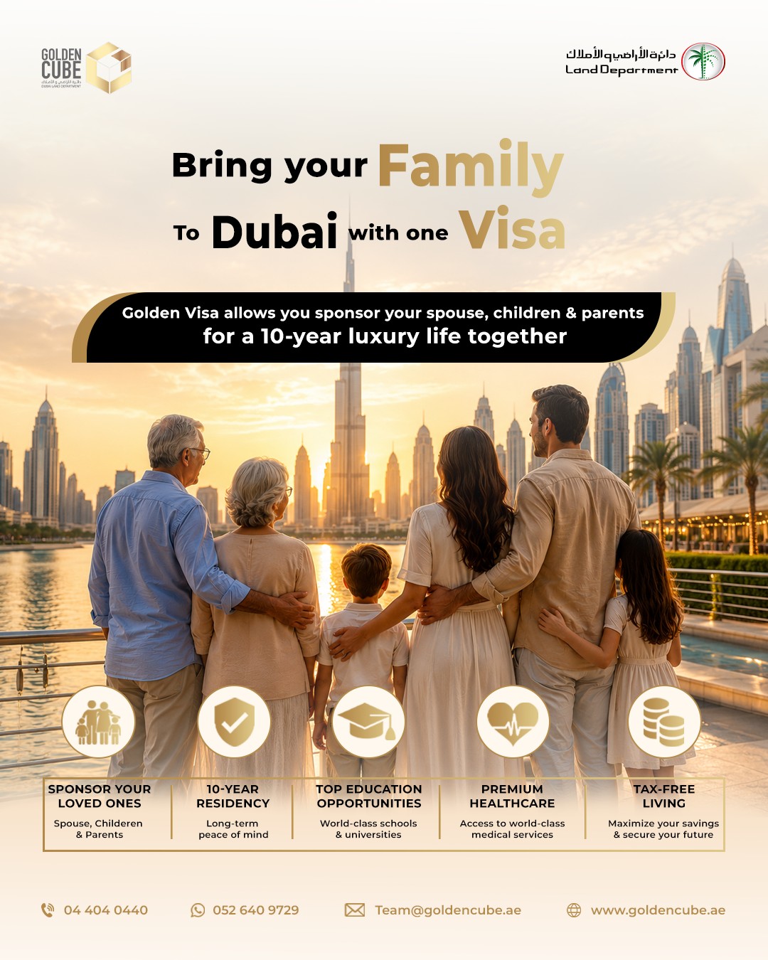 Golden Cube - Dubai Land Department Facebook ad: Bring Your Family to Dubai