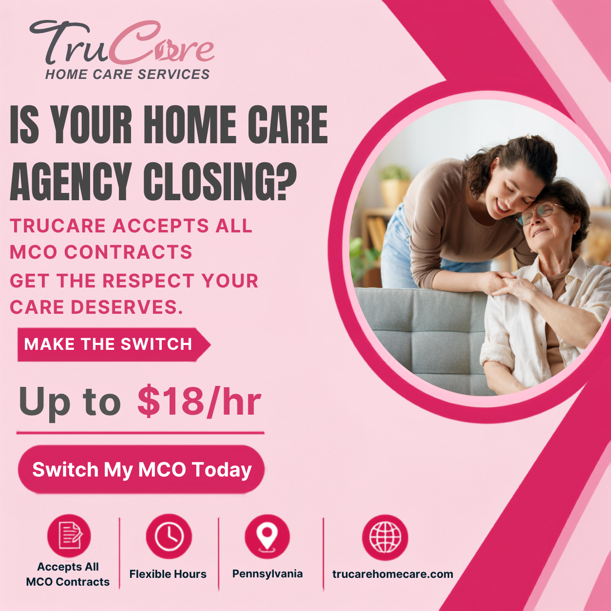 Best Family Caregiver Agencies Facebook ad: Not happy with your agency? Make the switch.