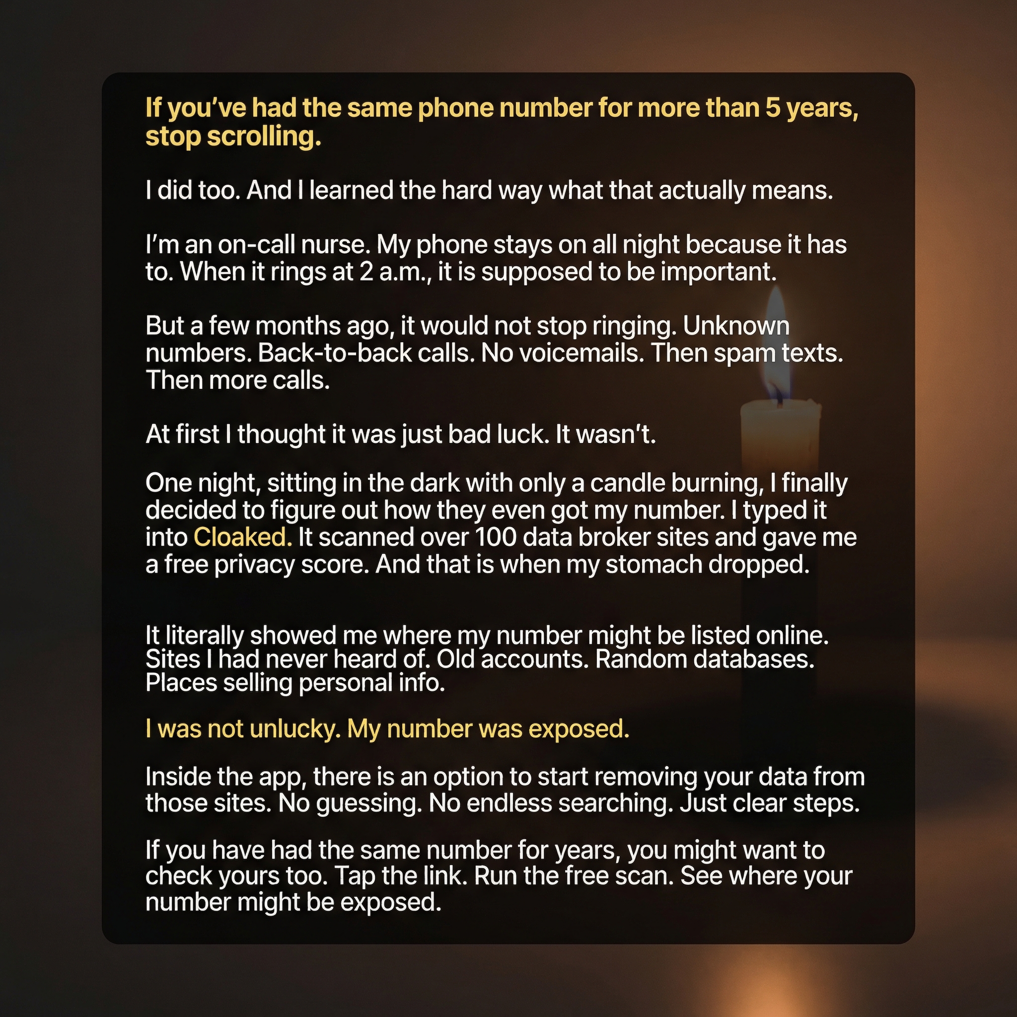 Cloaked Inc. Facebook ad: Stop Spam Calls with Cloaked