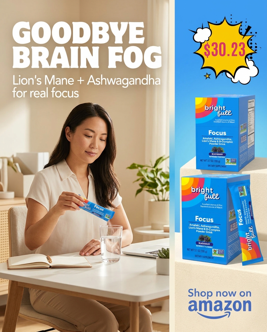 Brightfull Facebook ad: BRIGHTFULL Focus Drink Mix | Ashwagandha, Lion's Mane…
