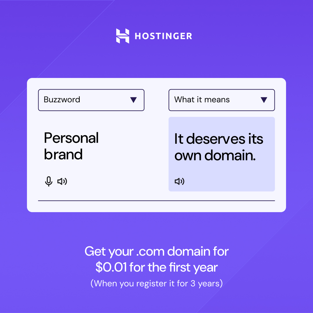 Hostinger Facebook ad: Domains from $0.99